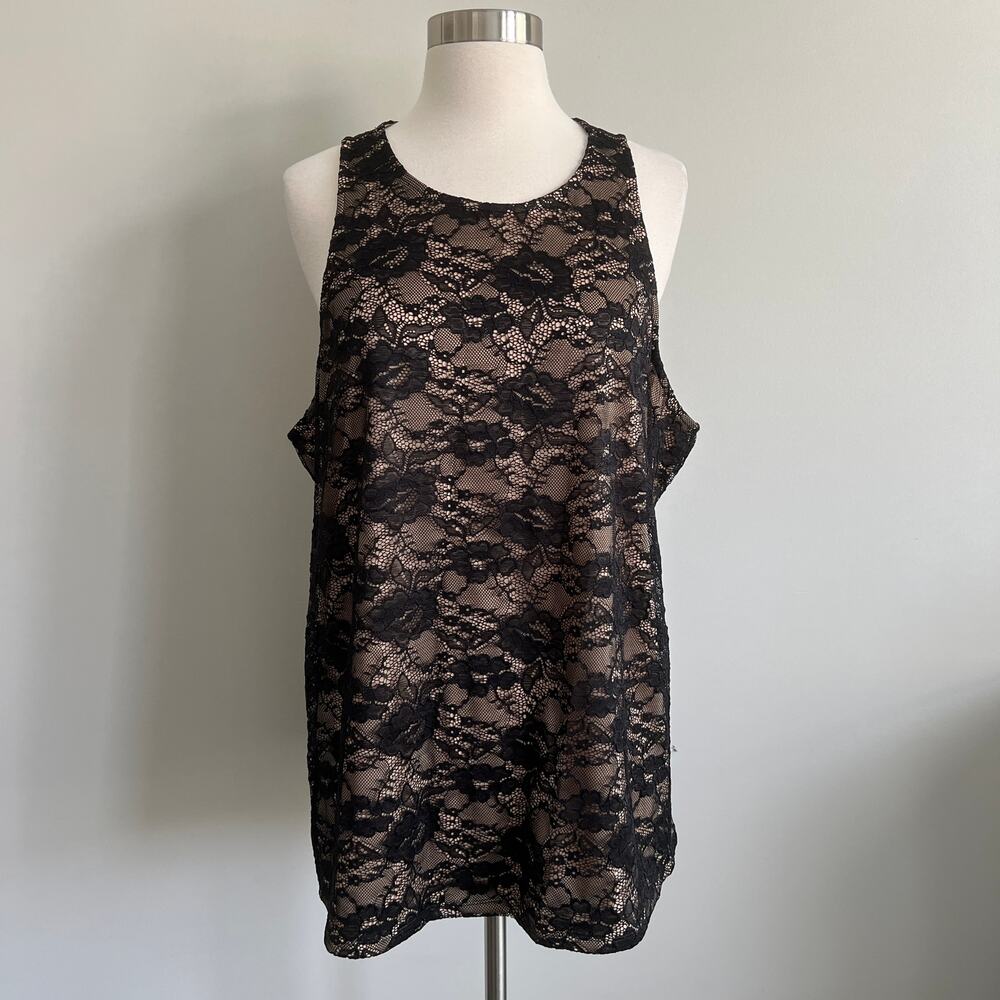 Torrid Lace Overlay Tank Black Nude Sleeveless Blouse Torrid 2 18/20 NWT - Picture 2 of 9
